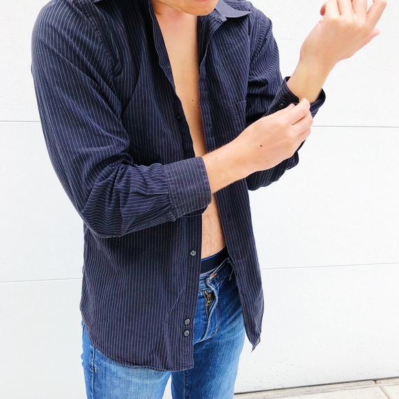 Alfani Men’s Striped Black Button Down Shirt - Picture 3 of 6